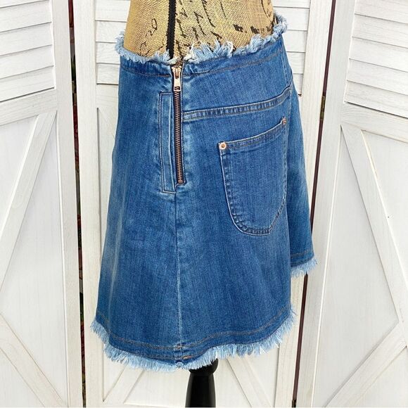 See By Chloe Denim Skirt Side Pleat Raw Edge Blue 28 6 - Picture 3 of 13